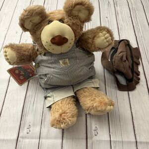 1984 Furskins Dudley Teddy Bear Plush Xavier Roberts 22" Overalls Hat